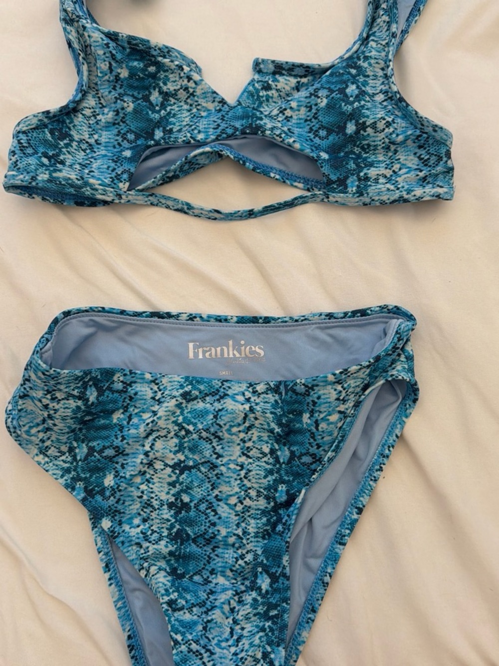 Frankie's Bikinis Aqua Teal Snake-Print Bikini Top